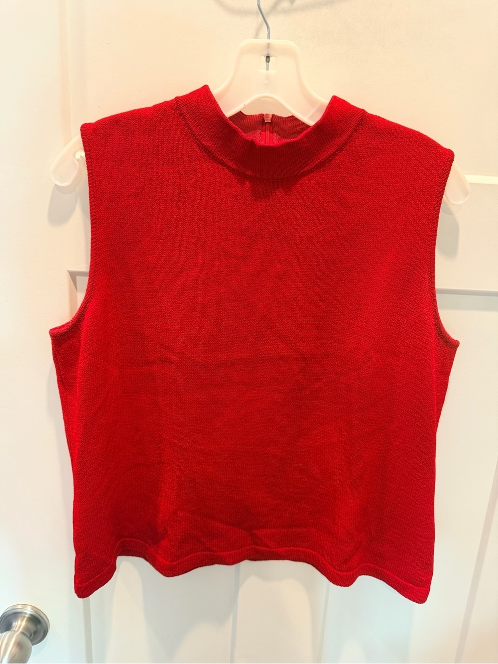 St John Red Sleeveless Mock Neck Knit Top Medium Luxury Career Classic